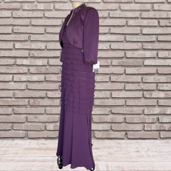 ALEX Evenings 2pc Rhinestone Purple Dress Blazer Suit 10 petite NWT - Picture 5 of 12